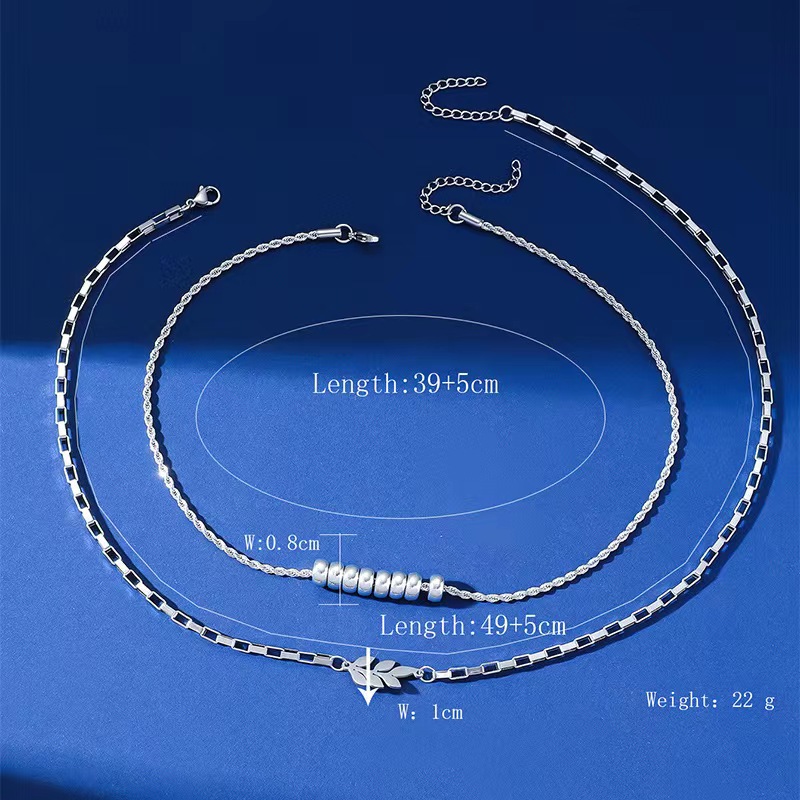 树叶项链锁骨链多层时尚简约轻奢小众设计的项链配饰不锈钢项链