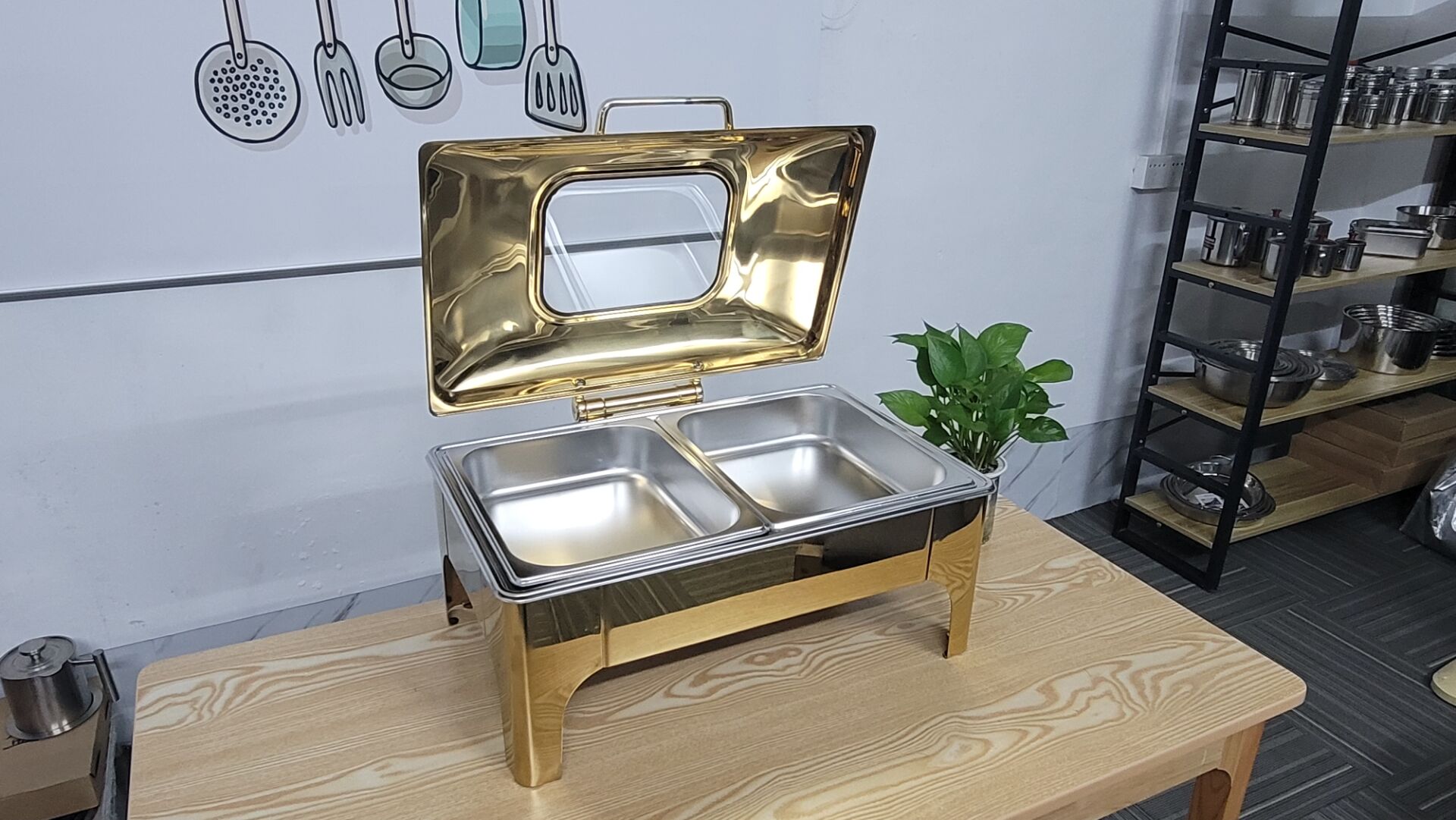 DF99008 Stainless Steel Visible buffet stove, Electric heating buffet stove, hotel insulation stove, hydraulic breakfast insulation golden meal stove, DF trading house details Picture