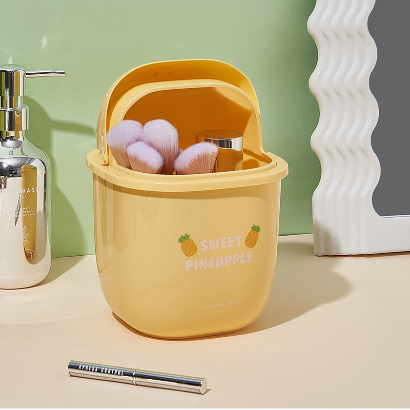 M04-8782 Pineapple Mini Desktop Trash can with Lid Storage Bin, Flip Lid Miscellaneous Bin, Office Wastebasket detail image 1
