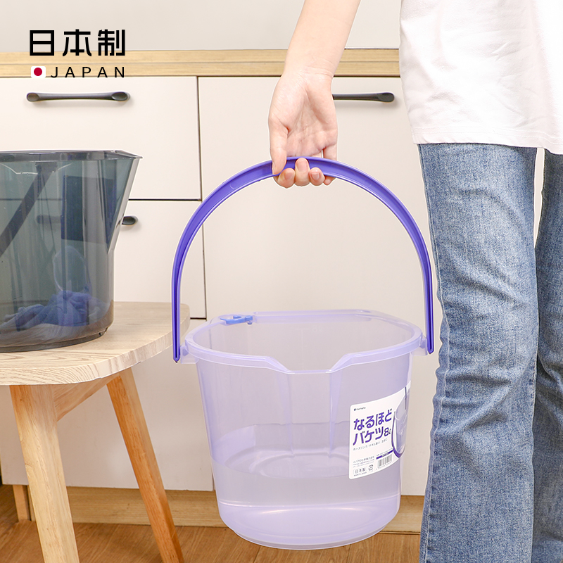 INOMATA日本进口塑料水桶 带刻度手提水桶 透明洗车桶便携式 家用水桶