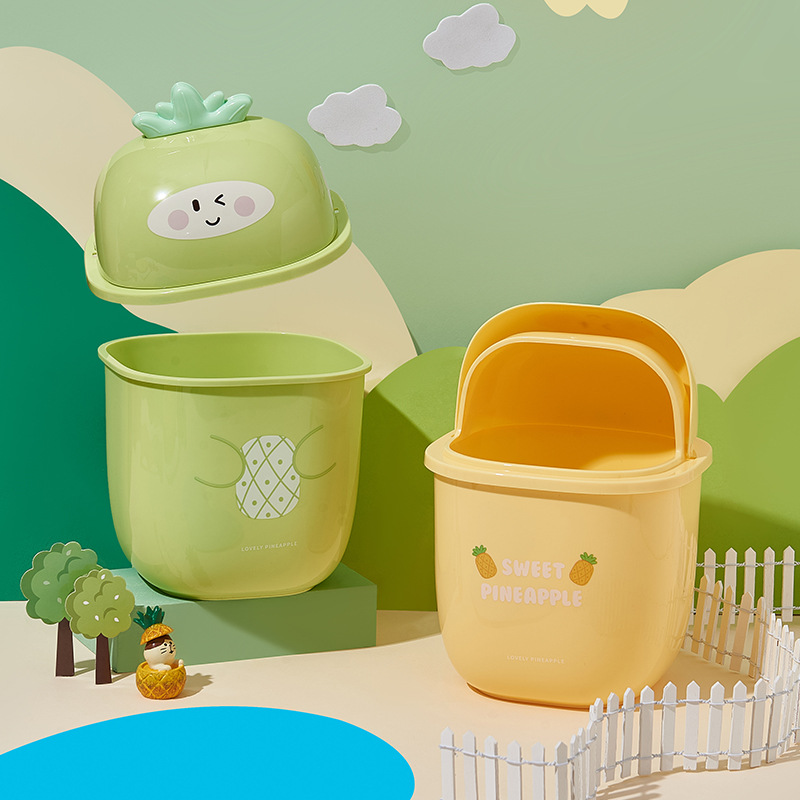 M04-8782 Pineapple Mini Desktop Trash can with Lid Storage Bin, Flip Lid Miscellaneous Bin, Office Wastebasket details Picture
