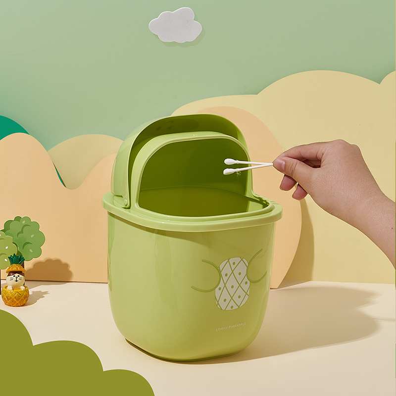 M04-8782 Pineapple Mini Desktop Trash can with Lid Storage Bin, Flip Lid Miscellaneous Bin, Office Wastebasket Specification image