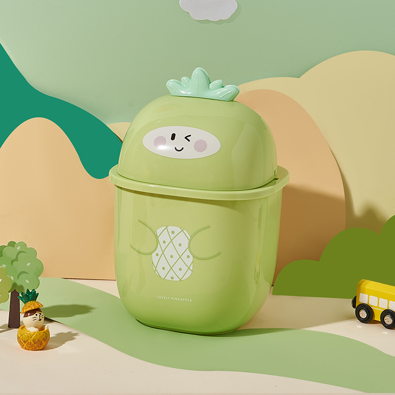 M04-8782 Pineapple Mini Desktop Trash can with Lid Storage Bin, Flip Lid Miscellaneous Bin, Office Wastebasket