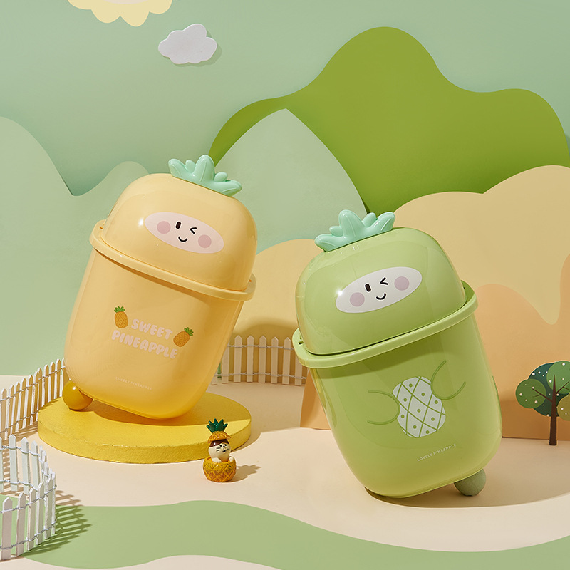 M04-8782 Pineapple Mini Desktop Trash can with Lid Storage Bin, Flip Lid Miscellaneous Bin, Office Wastebasket detail image 2