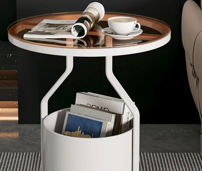 Light luxury rock plate sofa side table, simple glass round minimalist corner table, creative coffee table, balcony bedside small round table pic 4