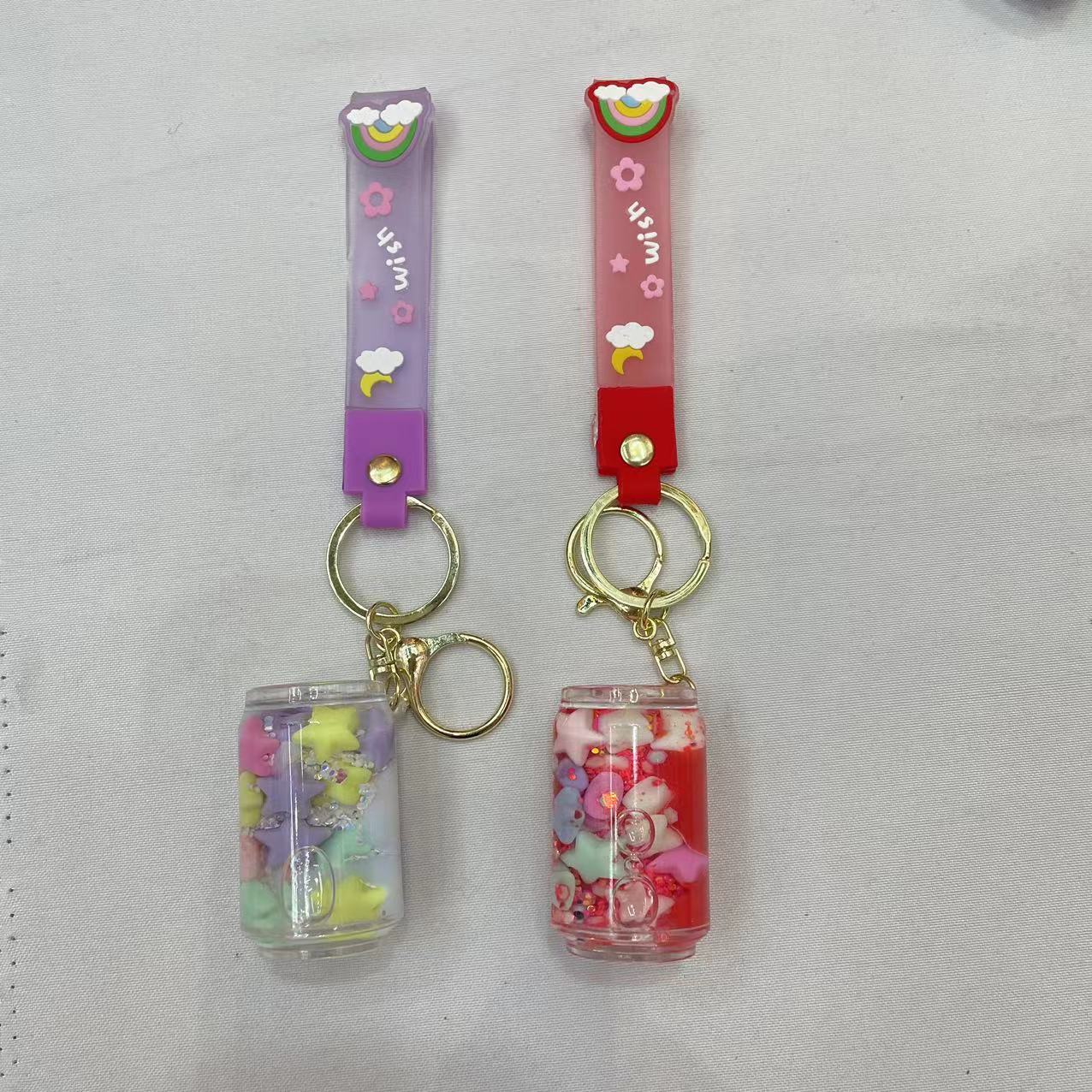 Creative bottle oil keychain, exquisite and cute, floating sand bottle, schoolbag pendant, decoration, car key pendant Item Picture