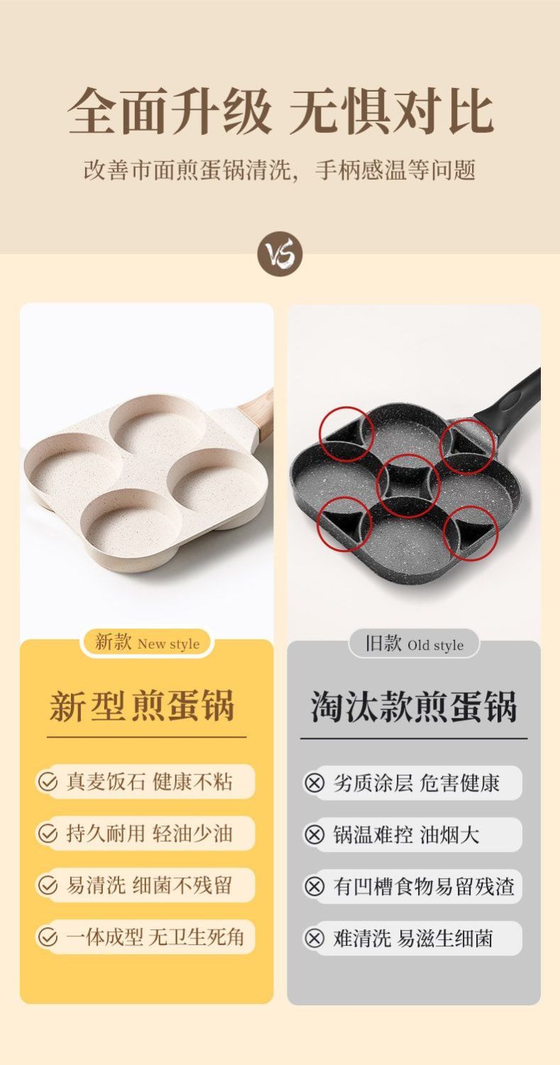 Multi-hole multi-purpose non-stick egg burger frying pan, household four-hole breakfast pan, pancake pan, egg frying magic tool, four-in-one detail image 7