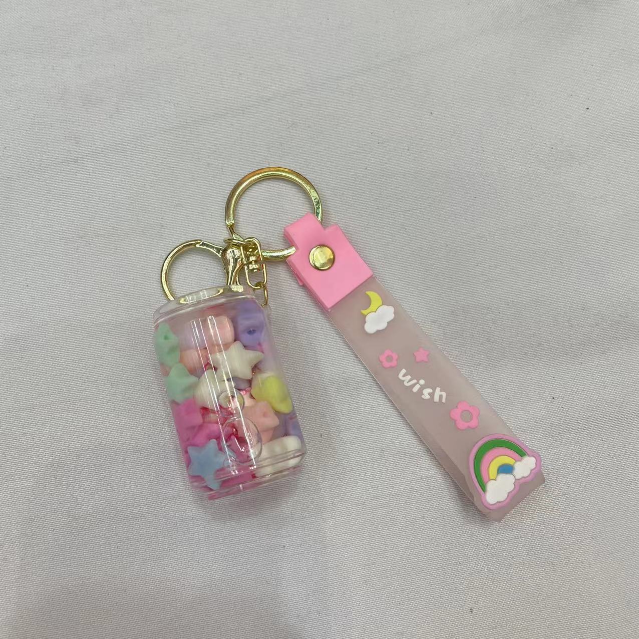 Creative bottle oil keychain, exquisite and cute, floating sand bottle, schoolbag pendant, decoration, car key pendant details Picture