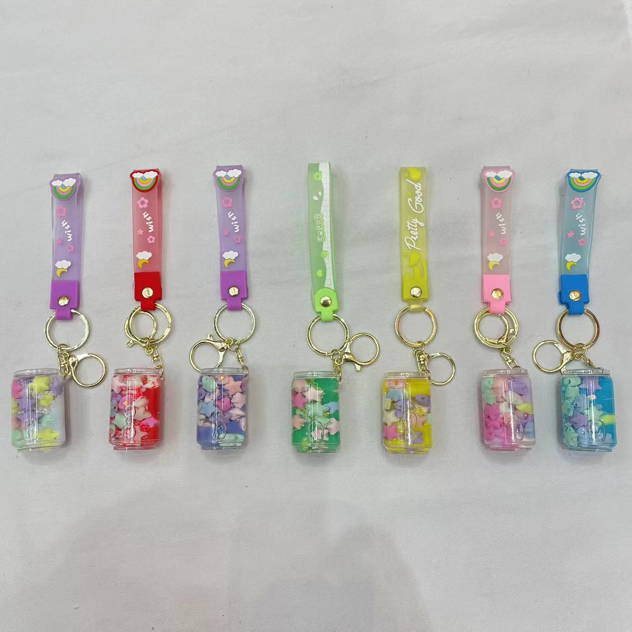 Creative bottle oil keychain, exquisite and cute, floating sand bottle, schoolbag pendant, decoration, car key pendant