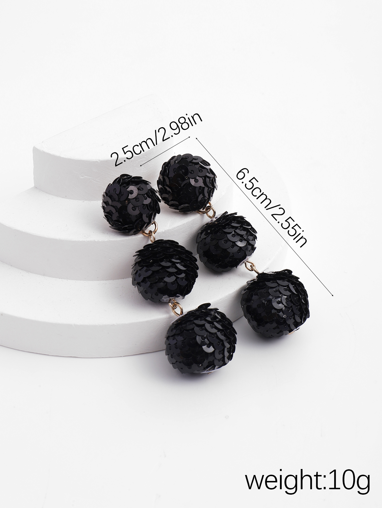 New black sequined round long women's stud earrings with a sparkling and exaggerated personality, exuding a retro and high-end feel from Europe and America details Picture
