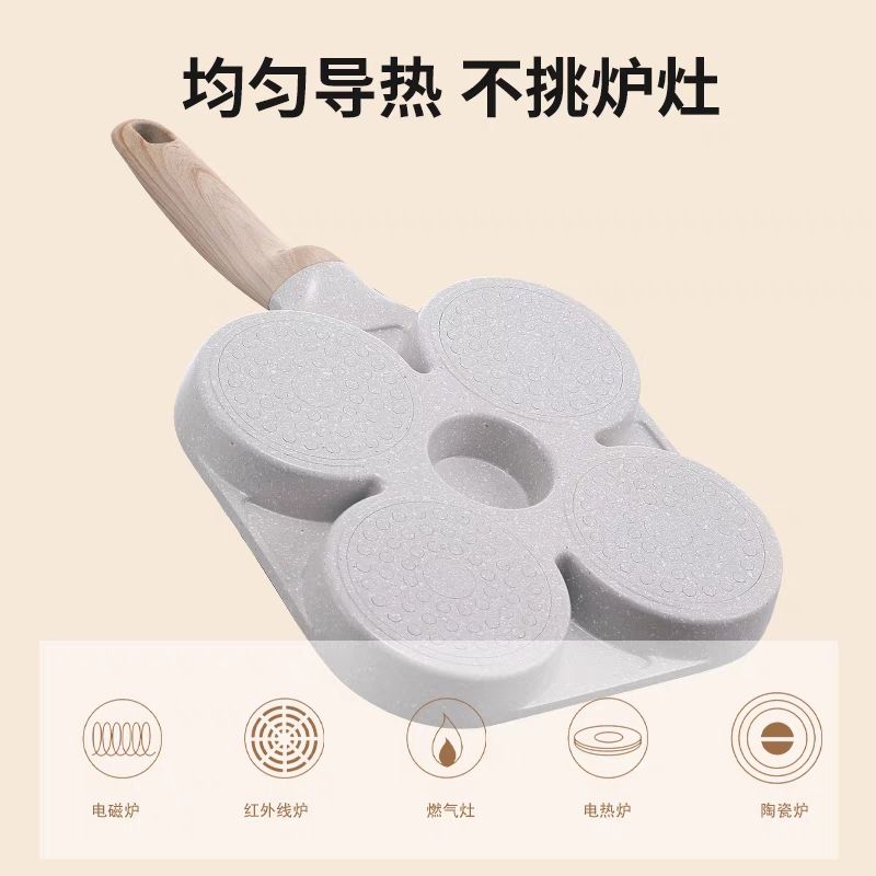 Multi-hole multi-purpose non-stick egg burger frying pan, household four-hole breakfast pan, pancake pan, egg frying magic tool, four-in-one Specification image