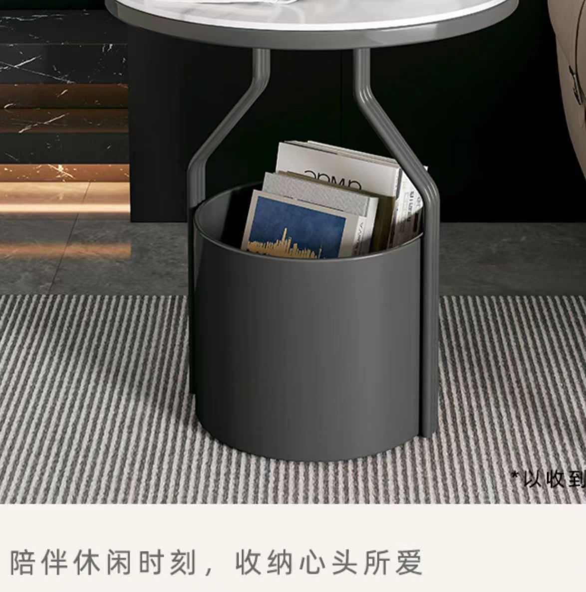 Light luxury rock plate sofa side table, simple glass round minimalist corner table, creative coffee table, balcony bedside small round table pic 9