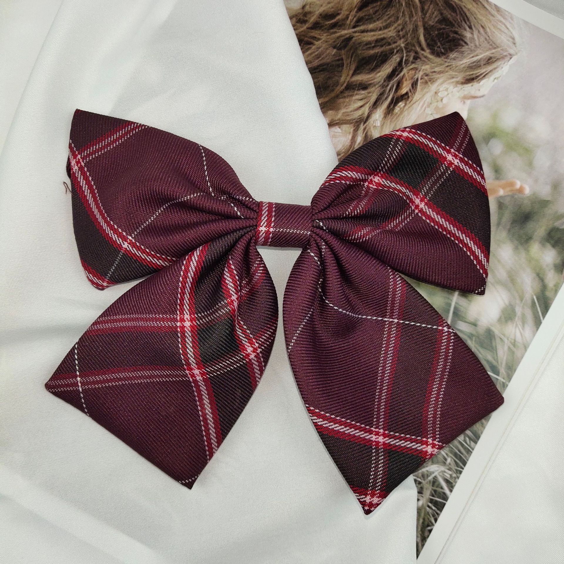 Jk Uniform Plaid Skirt Plaid Bow Hairpin Shahua Big Bow Girly Day Hair Tie Headpiece