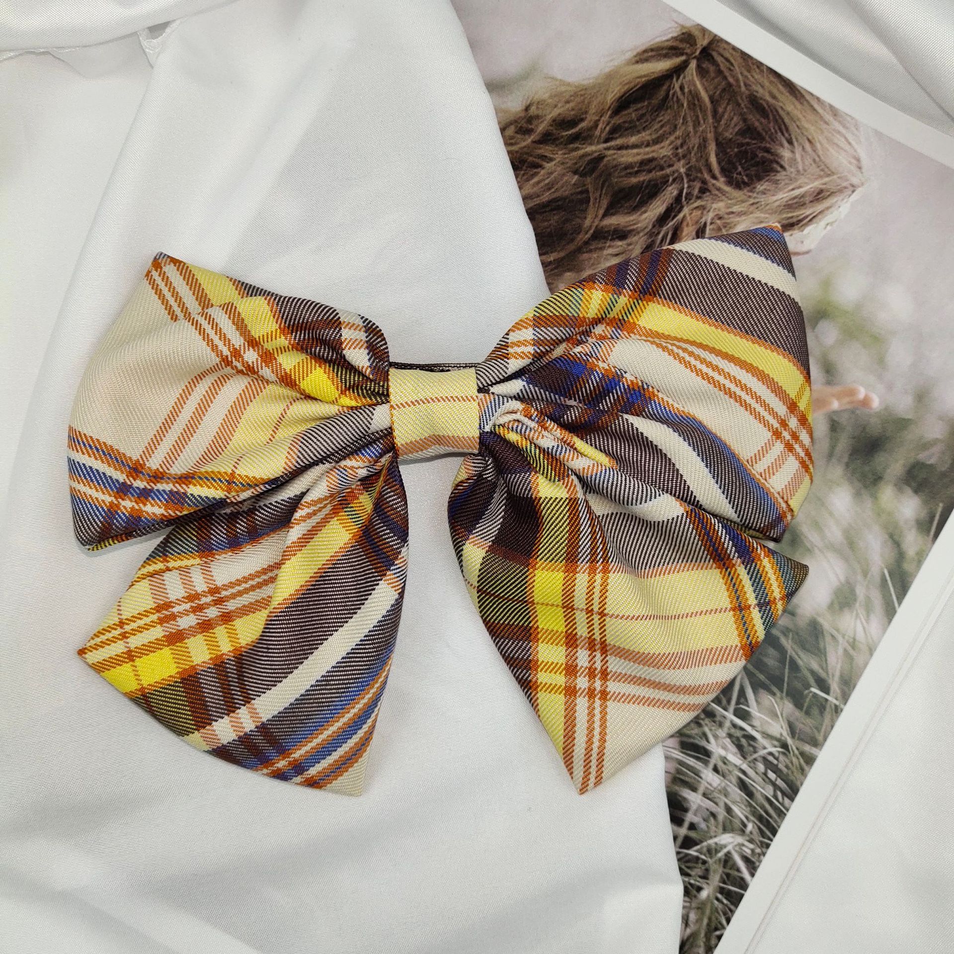 Jk Uniform Plaid Skirt Plaid Bow Hairpin Mountain Blow Net Red Big Bow Girly Day Hair Tiara