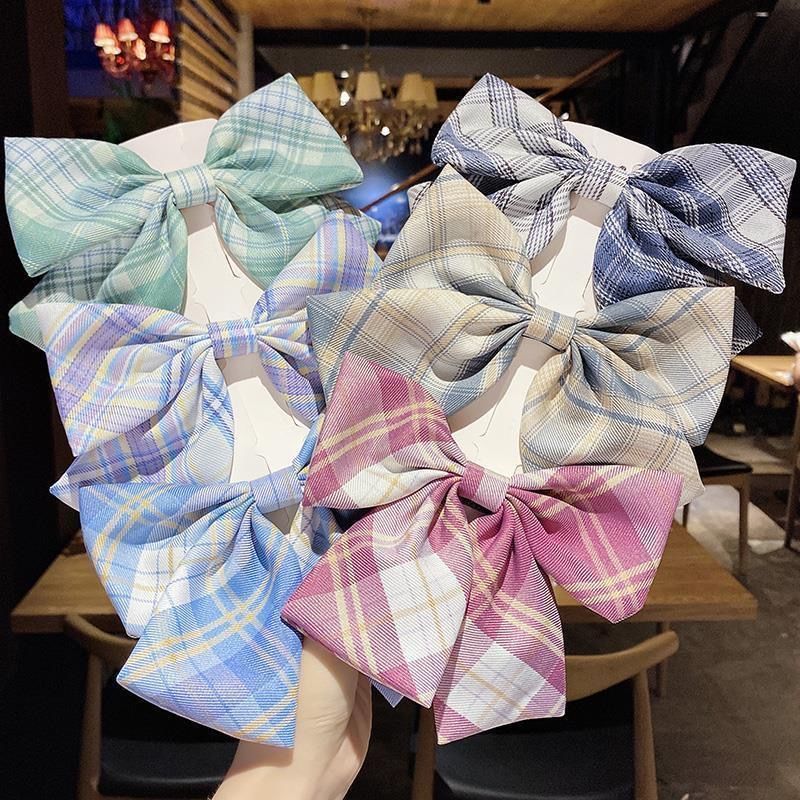 Jk Uniform Plaid Skirt Plaid Bow Hairpin Lemon Sea Salt Net Red Large Bow Girly Day Hair Tie Headpiece Application Scenario