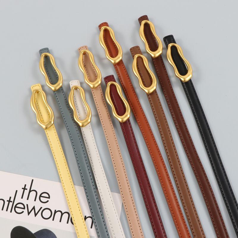 抖音合金扣头二层牛皮细腰带搭配牛仔裤衬衣收腰显瘦皮带女士