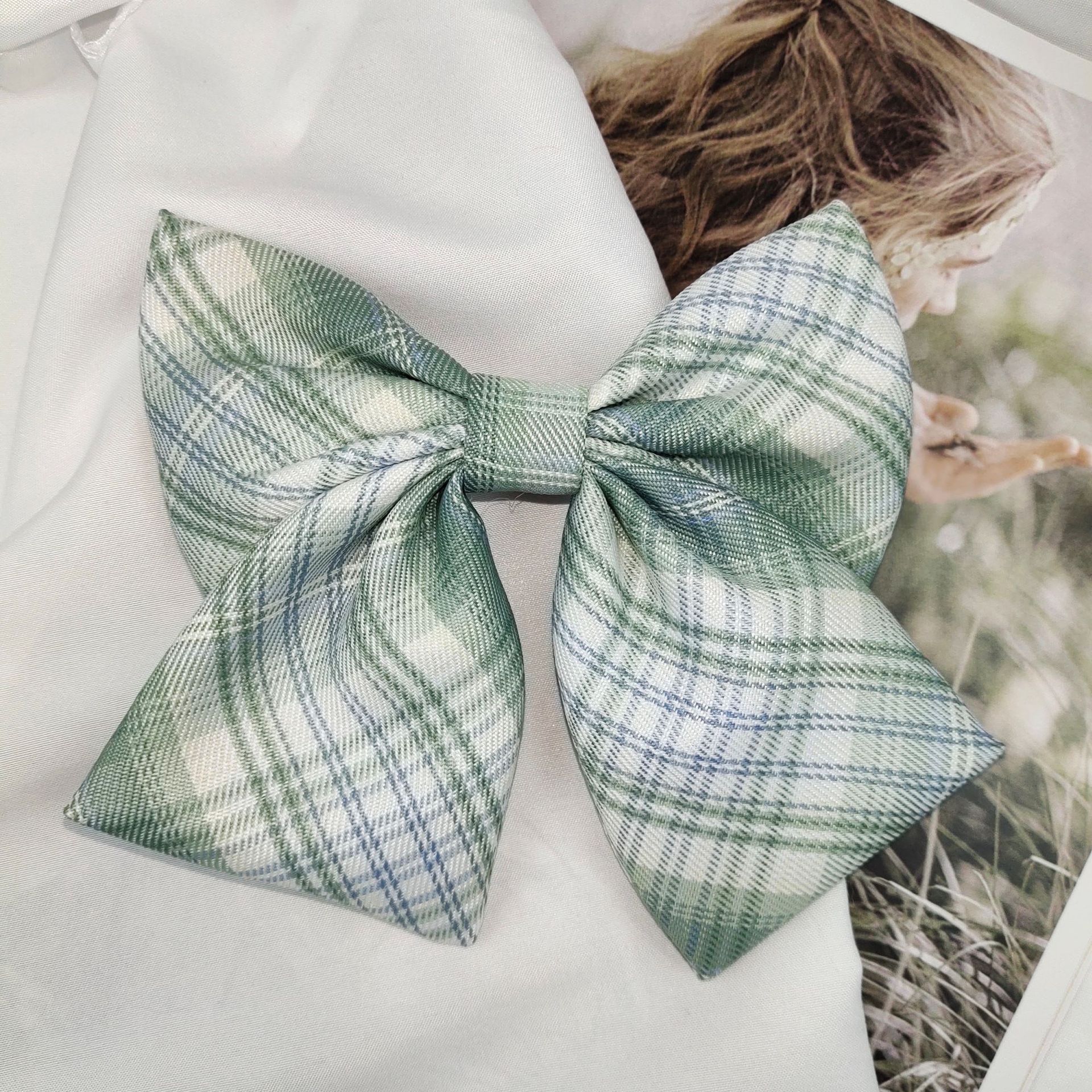 Jk Uniform Plaid Skirt Plaid Bow Hairpin Cedar Net Red Large Bow Girly Day Hair Tie Headpiece