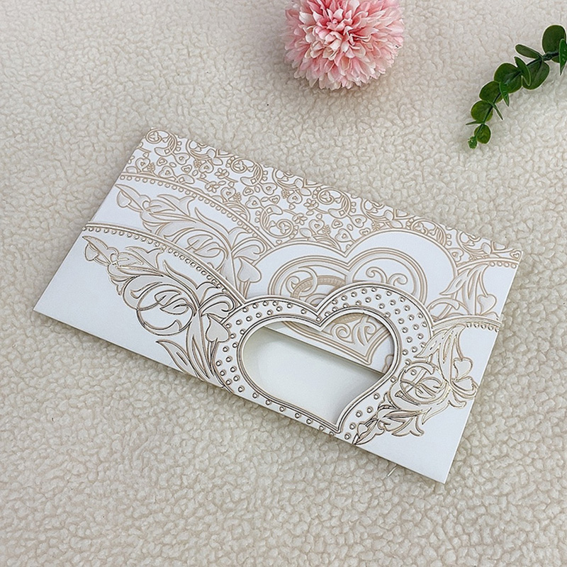 New 2023 style embossed pearlescent three-dimensional flower ring, long hollowed-out wedding invitation, thank-you invitation letter, factory direct sales Specification image
