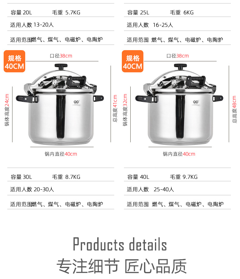 10L防爆高压锅 商用大容量燃气不锈钢特大号餐厅大型压力锅详情13