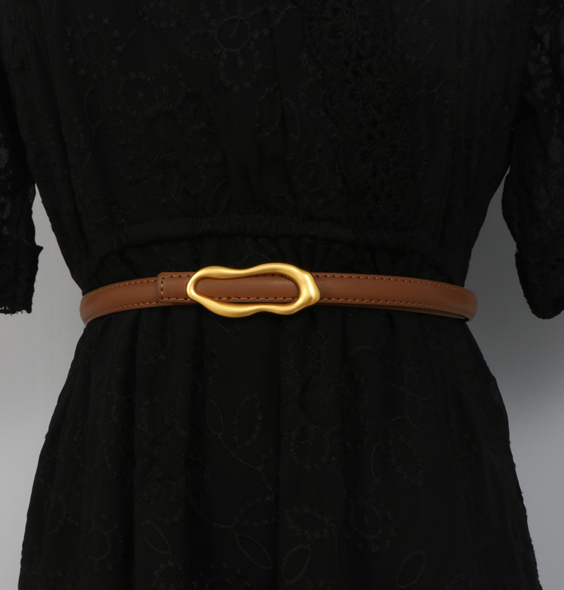 抖音合金扣头二层牛皮细腰带搭配牛仔裤衬衣收腰显瘦皮带女士详情1