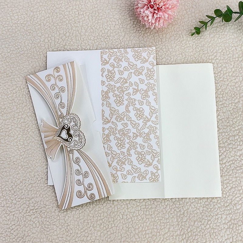 High-end African and Central European style elegant gold-embossed heart-shaped long wedding invitations, thank-you invitation letters, greeting cards and invitations, factory direct sales details Picture