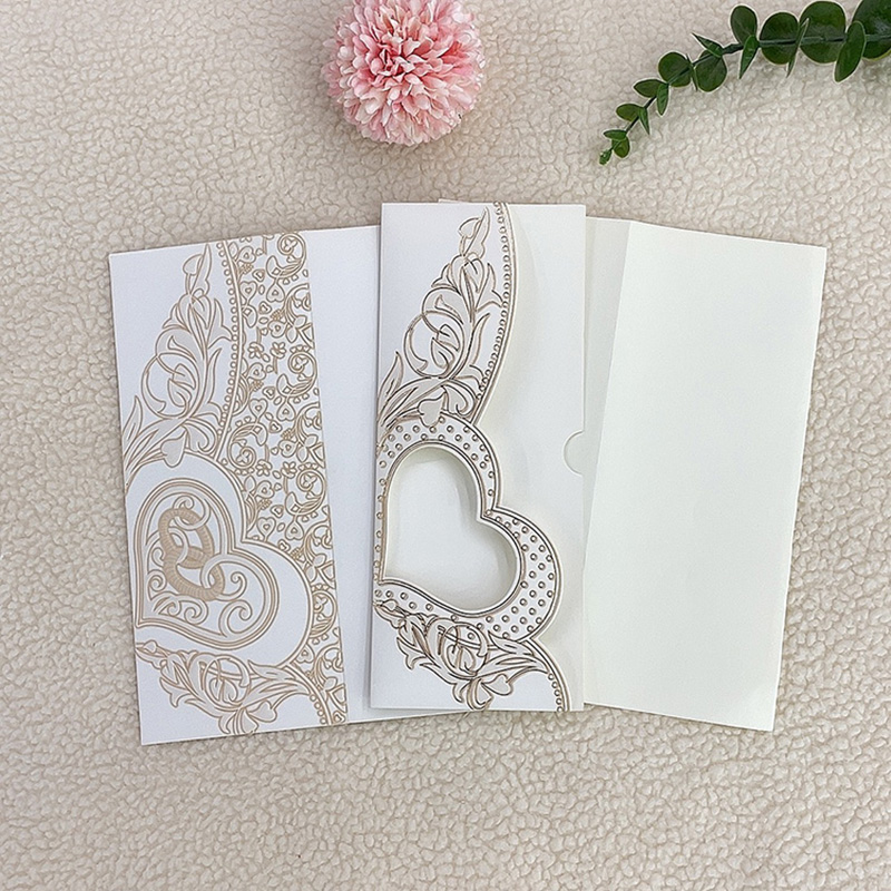 New 2023 style embossed pearlescent three-dimensional flower ring, long hollowed-out wedding invitation, thank-you invitation letter, factory direct sales Item Picture