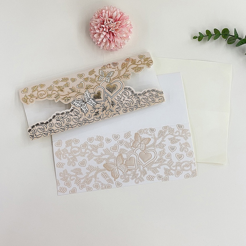 Factory direct sales of exquisite gilded, embossed three-dimensional flower, butterfly, heart-shaped long wedding invitations, thank-you invitation letters, greeting cards and invitations, exclusively for foreign trade Specification image