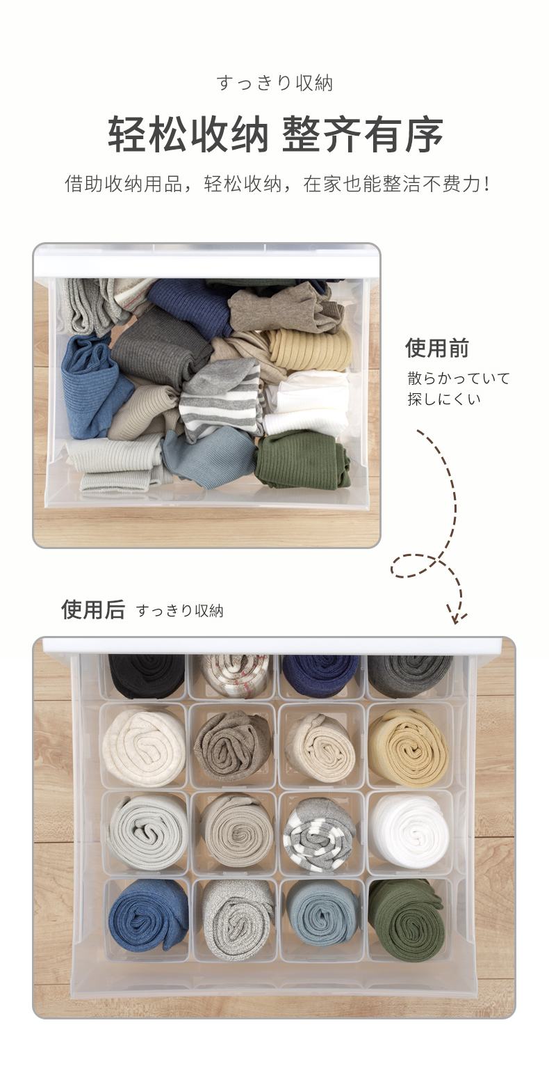 INOMATA日本可拼接 袜子 小物收纳 整理收纳盒 尺寸3P M号 ４P S L 2P装详情9