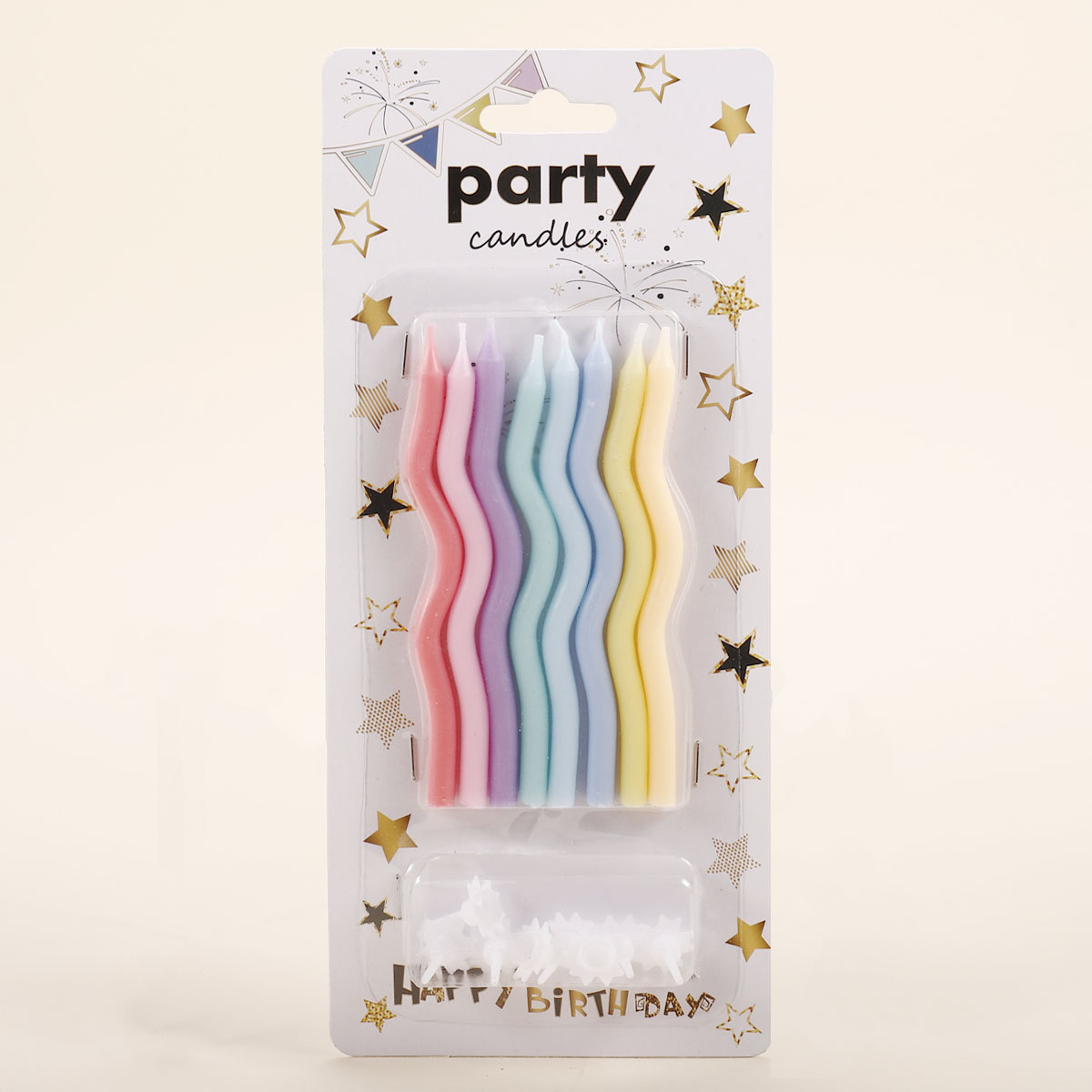 畅销国内外30多年 8支光面马卡龙色弹弓型+8丢花星星卡 生日蜡烛 厂家批发  量多优惠 欢迎来图定制 生日彩色线蜡