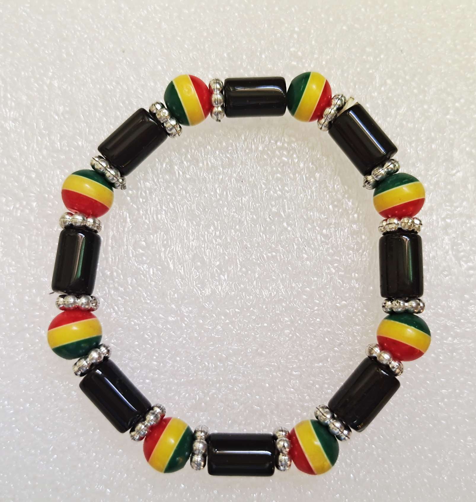 Jamaican red, yellow and green bamboo joint all-in-one bracelet