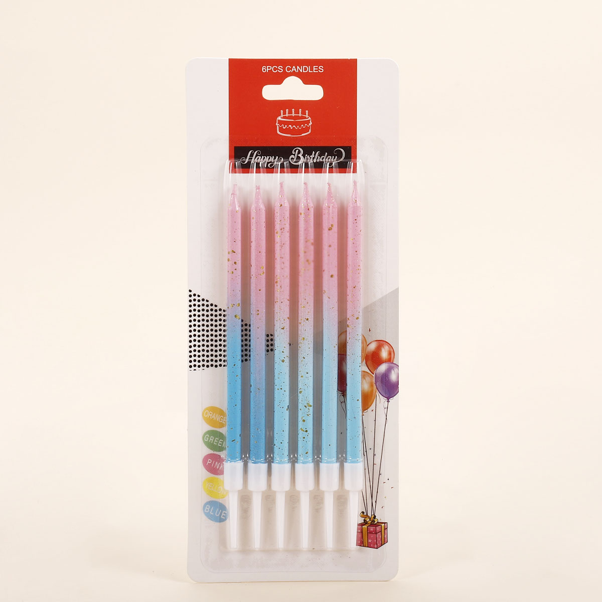 畅销亚马逊30多年 网红生日派对聚会装饰线蜡 厂家直销 无中间差价 13cm金点2色渐变6支吸卡