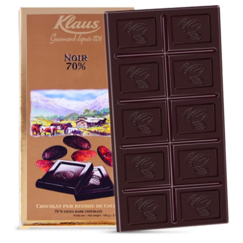进口行货 法国进口食品糖果Klaus 70% 80% 可可黑巧克力100克详情图1