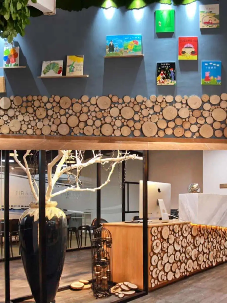 Natural pine wood L DIY Christmas handcrafted round wood chip solid wood coasters detail image 4