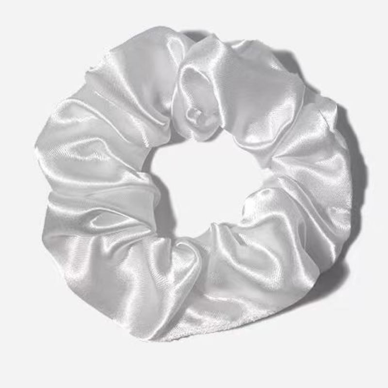 White Satin Silk Large Scrunchie Silk Scrunchie Does Not Hurt Hair