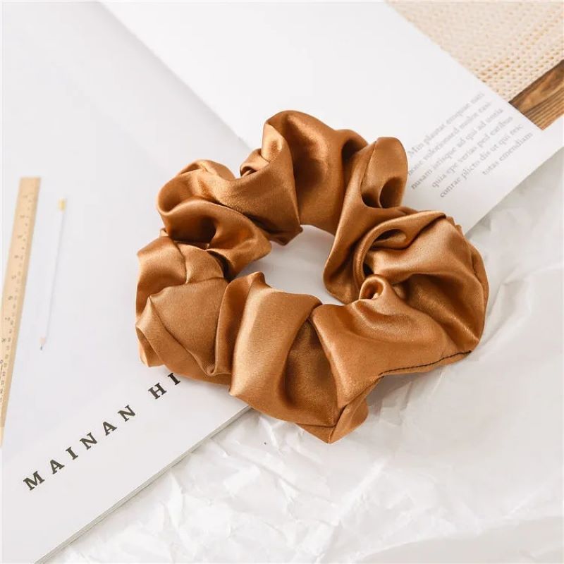 Light Brown Satin Silk Large Scrunchie Silk Scrunchie Does Not Hurt Hair