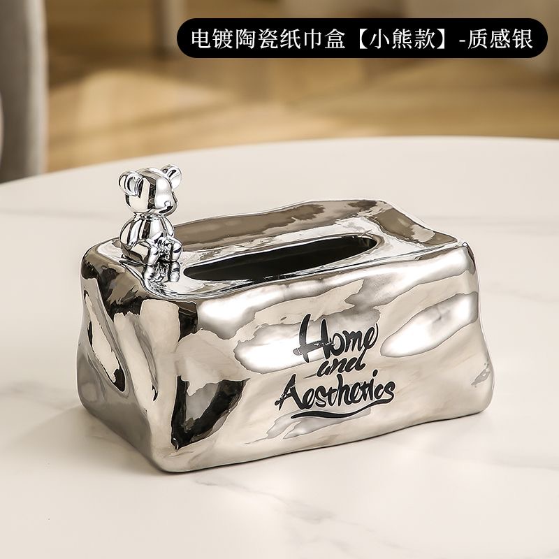 小熊配件陶瓷纸巾盒家用创意抽纸盒茶几客厅餐桌收纳高级轻奢摆件详情2