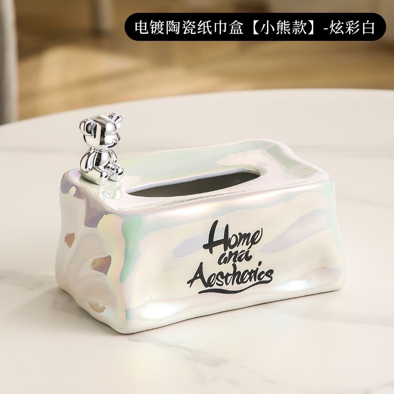 小熊配件陶瓷纸巾盒家用创意抽纸盒茶几客厅餐桌收纳高级轻奢摆件详情3