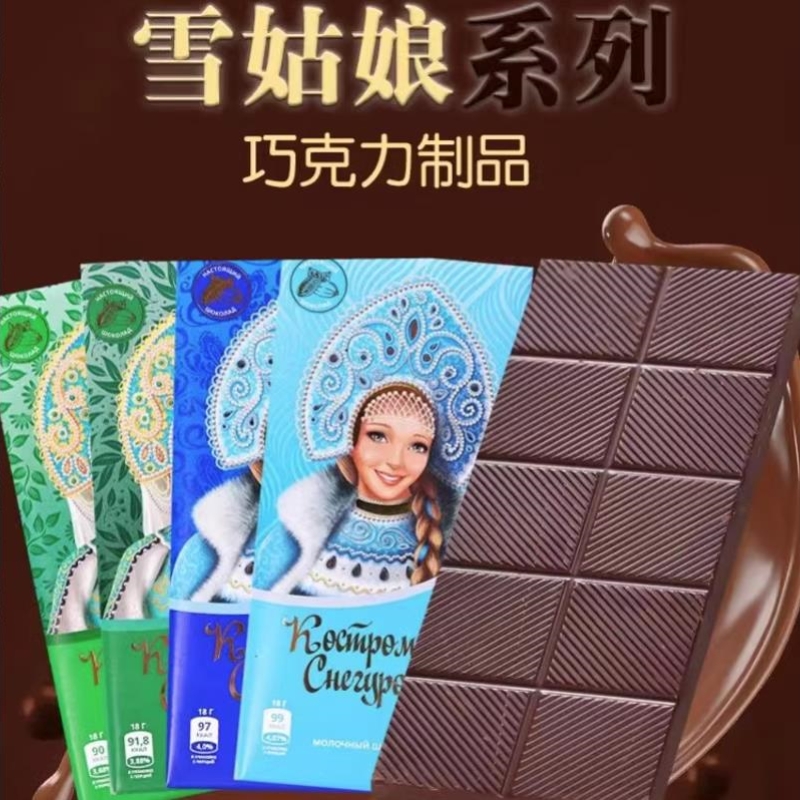 俄罗斯进口休闲零食糖果雪姑娘系列无蔗糖牛奶巧克力90g详情图1