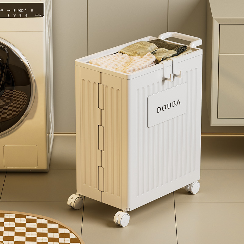 J01-3085瑜伽垫健身带轮折叠收纳筐运动器材收纳筒羽毛球拍置物架