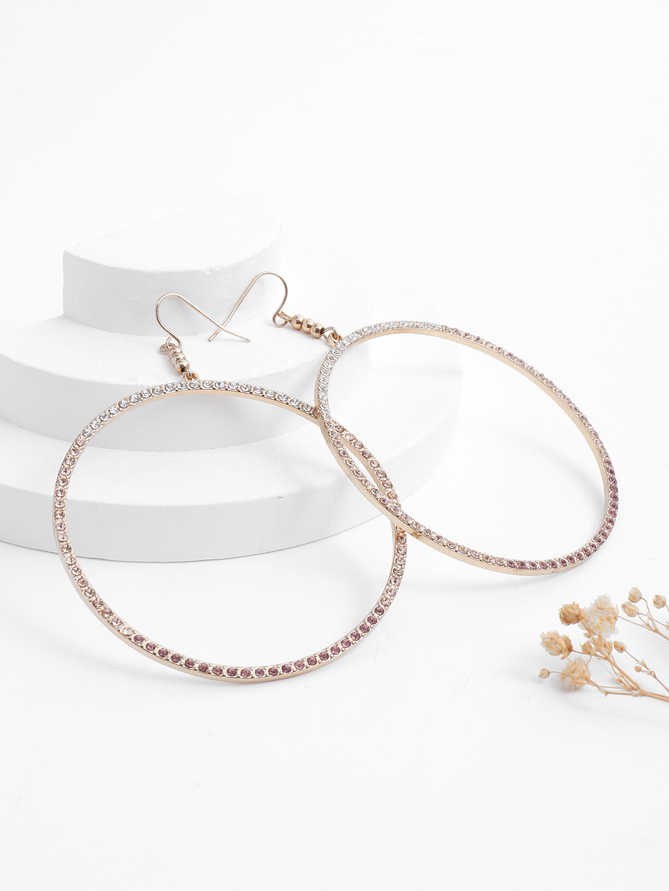 欧美夸张个性满钻时尚简约大气百搭潮流款水钻大圆圈耳圈女士耳环