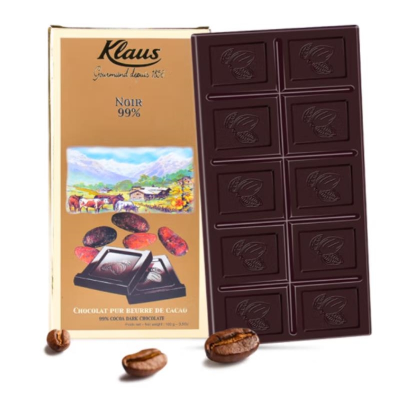 原装进口 法国进口食品糖果休闲零食 Klaus99%可可黑巧克力100克