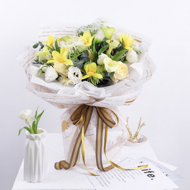 Korean vegetarian paper Norsa paper herbs English newspaper Chinese Valentine's Day hot foil paper flower packaging flower gift box gift flower shop package paper