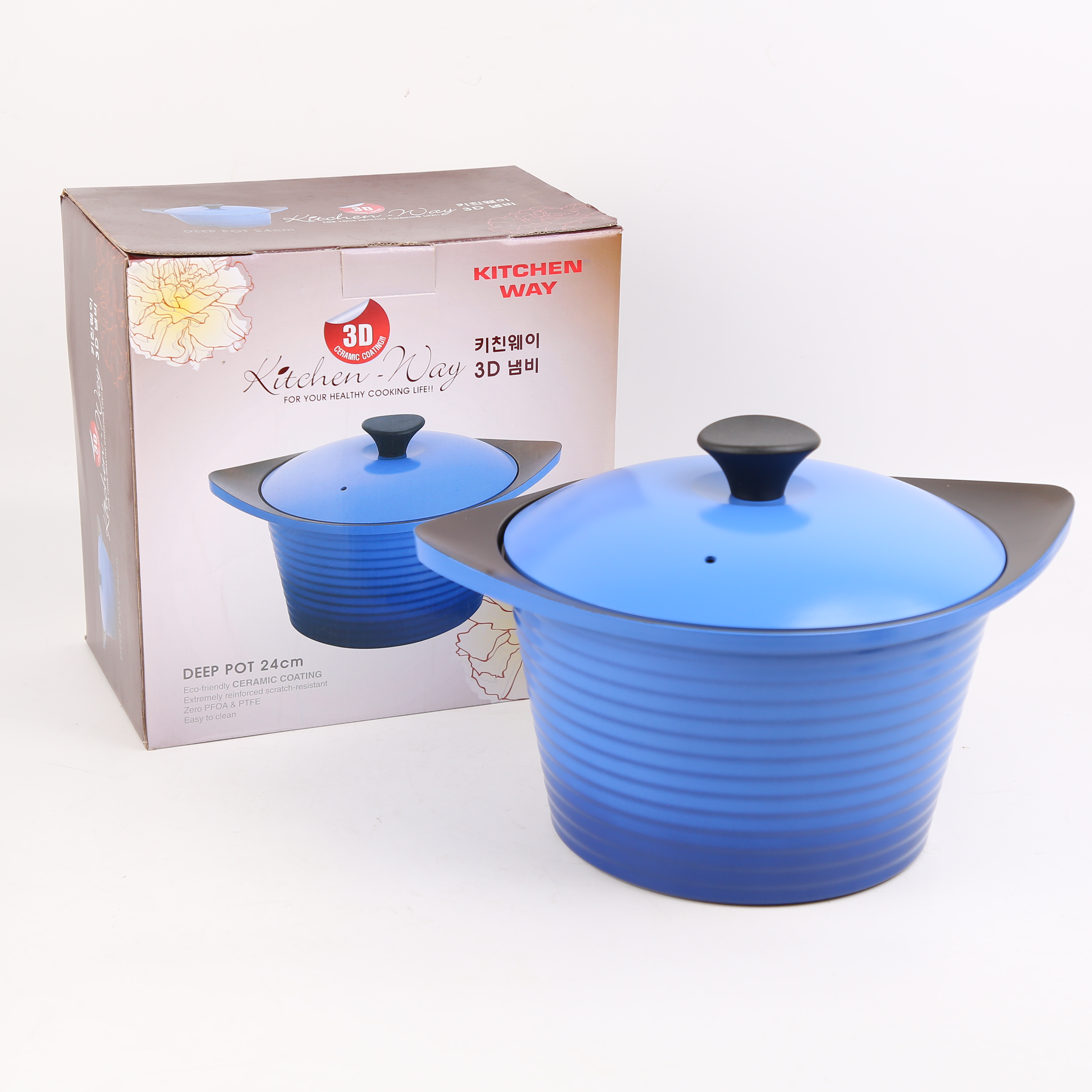 Kitchen Code: Original imported 3D blue double-handled stew pot from South Korea, 24cm