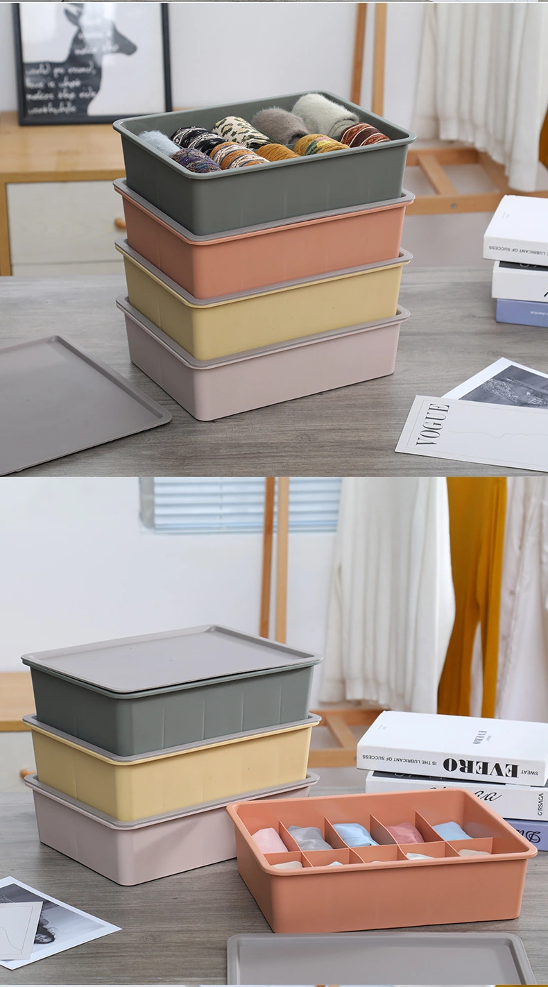 Y165-6017 Household covered storage box, wardrobe multi-compartment storage box, compartments storage basket, room miscellaneous storage box, pantyhose storage box detail image 3
