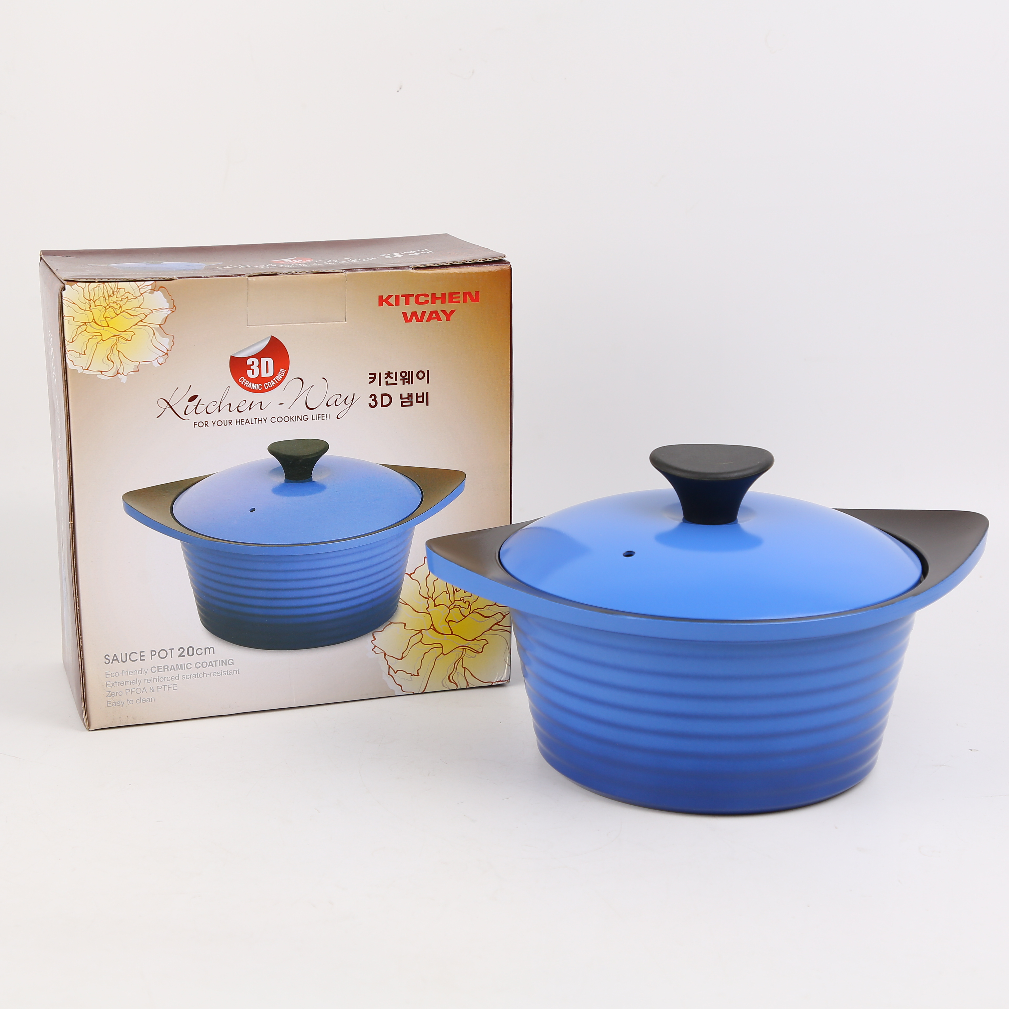 Kitchen Code: Original imported 3D blue double-handled soup pot from South Korea, 20cm