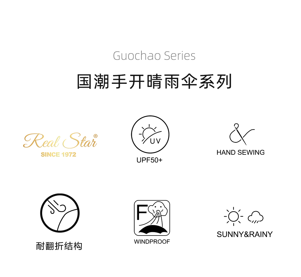 星宝伞3225国潮风吉庆有余防嗮紫外线三折晴雨伞手动三折防风雨伞批发详情3