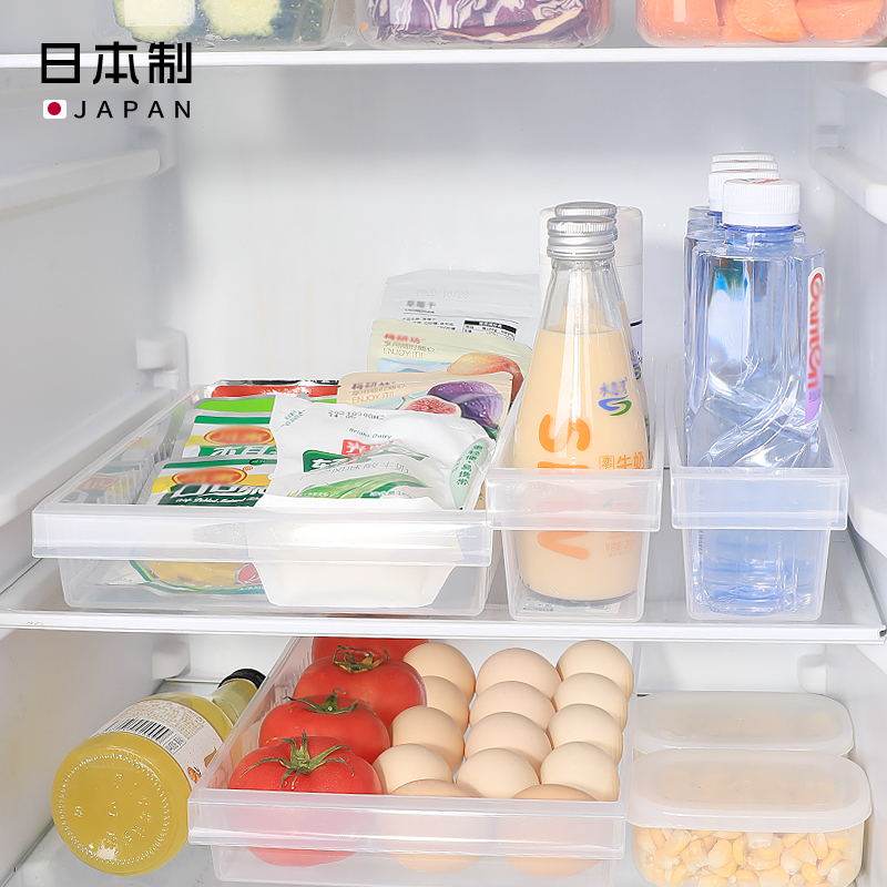 INOMATA 日本进口冰箱收纳盒调料桌面整理盒透明 窄型