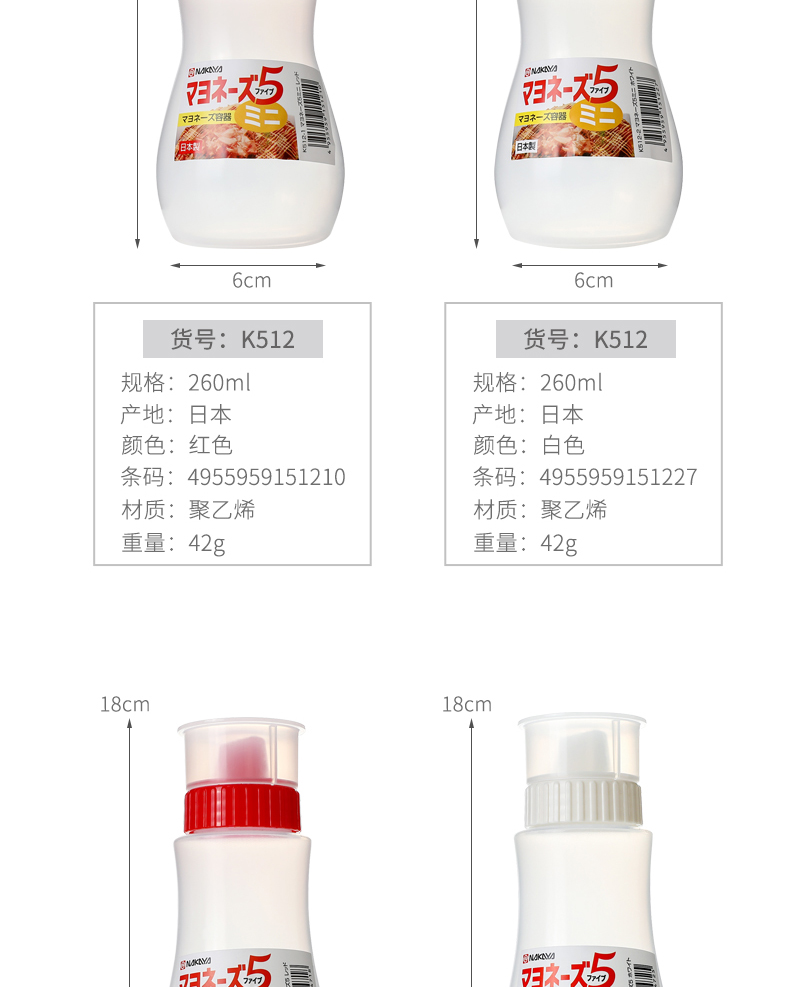NAKAYA日本进口多孔沙拉奶酪番茄酱防漏挤压调料瓶红色白色260ml详情4