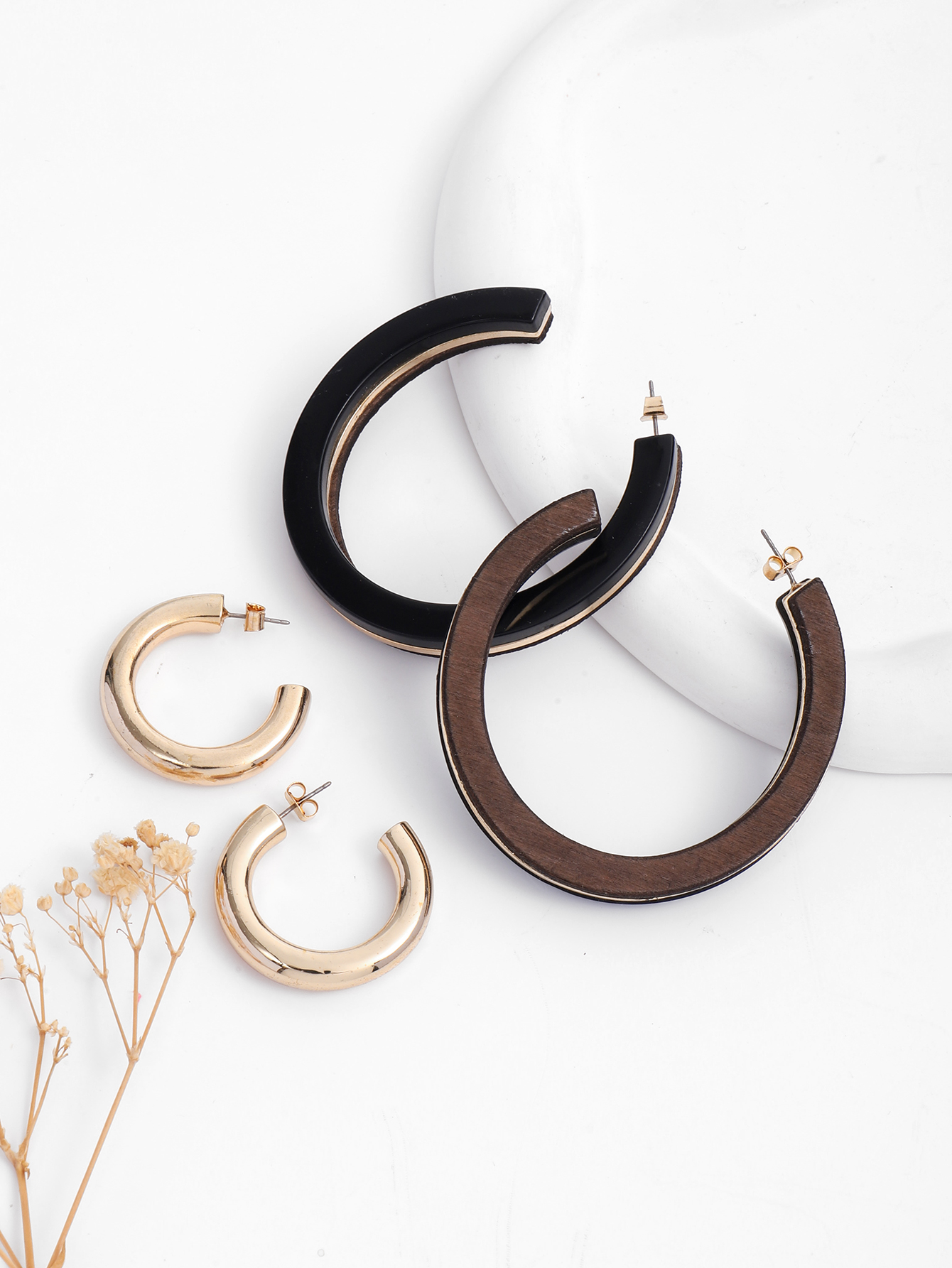 Europe and the United States exaggerated thick metal earrings fashion personality circle geometric earrings two sets of women's earrings