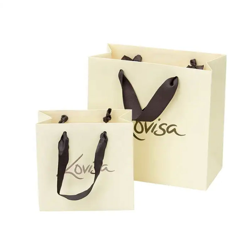Manufacturer of clothing Shopping jewelry Paper packing Bags custom print small Ivory Gift Paper Tote bags with your own logo thumbnail